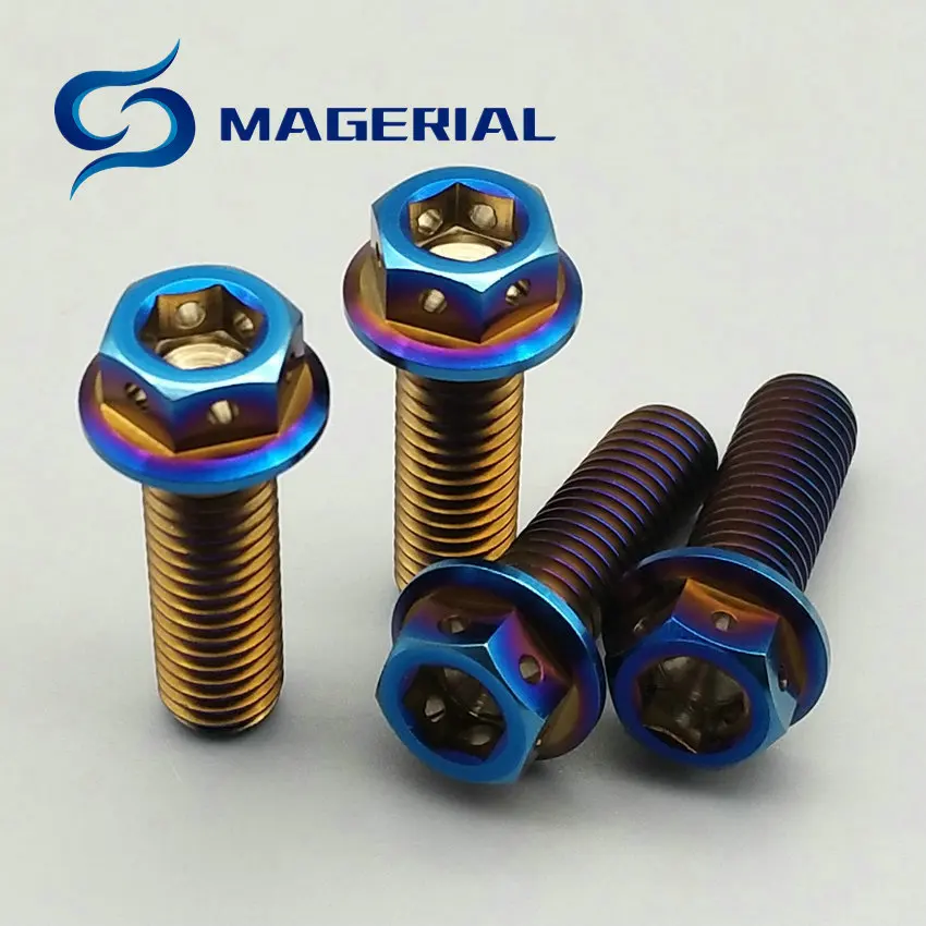 M10 и M8 мотоциклетный дисковый тормоз Ti Болт титановые болты DIY сгоревший синий цвет шестигранные винты с фланцевой головкой Ti Упаковка застежек 6