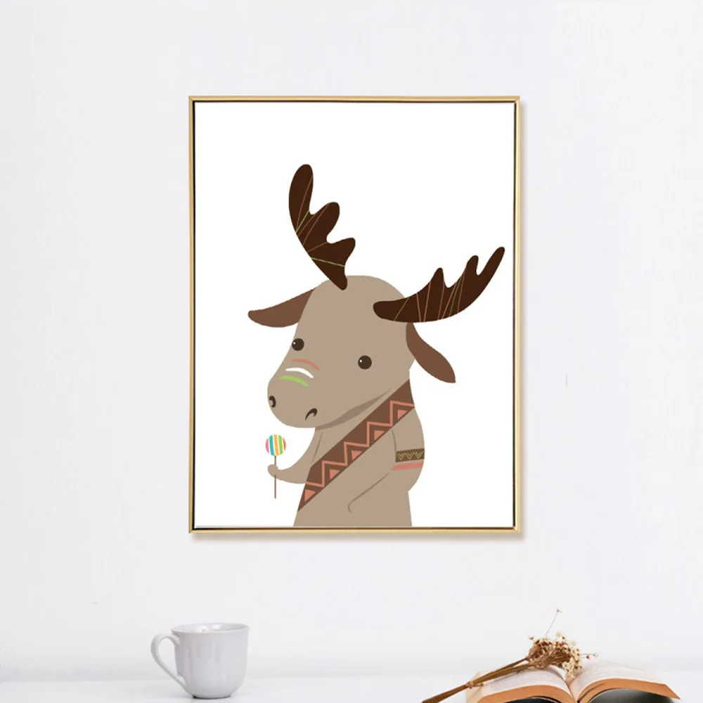 Мультфильм рисунок принт картина маслом без рамки олень крупного рогатого скота