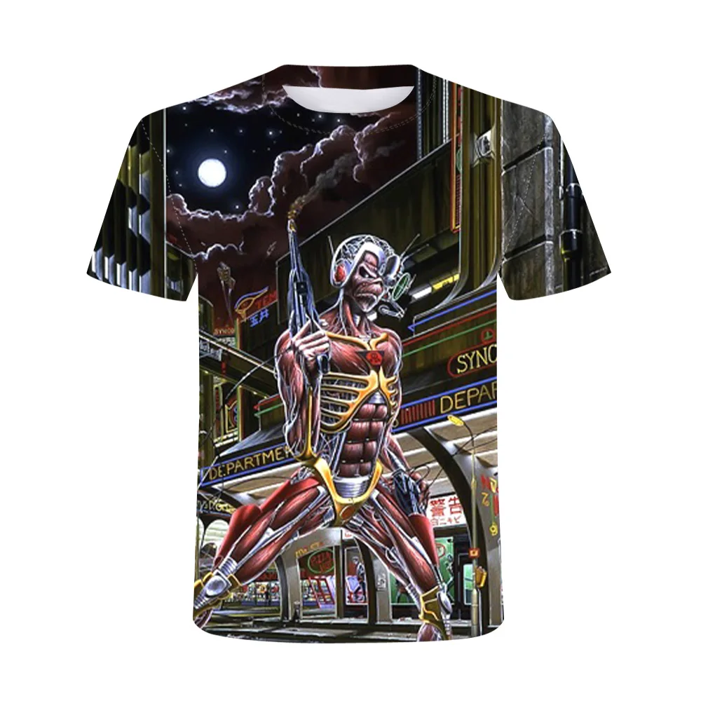 

2021 New 3D Heavy Metal Skull T-shirt Punk Music Festival Rock Men's Printed Casual Top O-Neck Hip Hop Short Sleeve XL