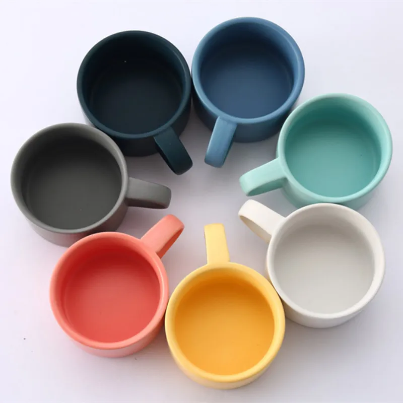 

Kitchen Accessories 200ML Nordic Cups Matte Ceramic Coffee Mug Makaron Vintage Cafe Bar Tea Milk Water Coffee Cups with Tray