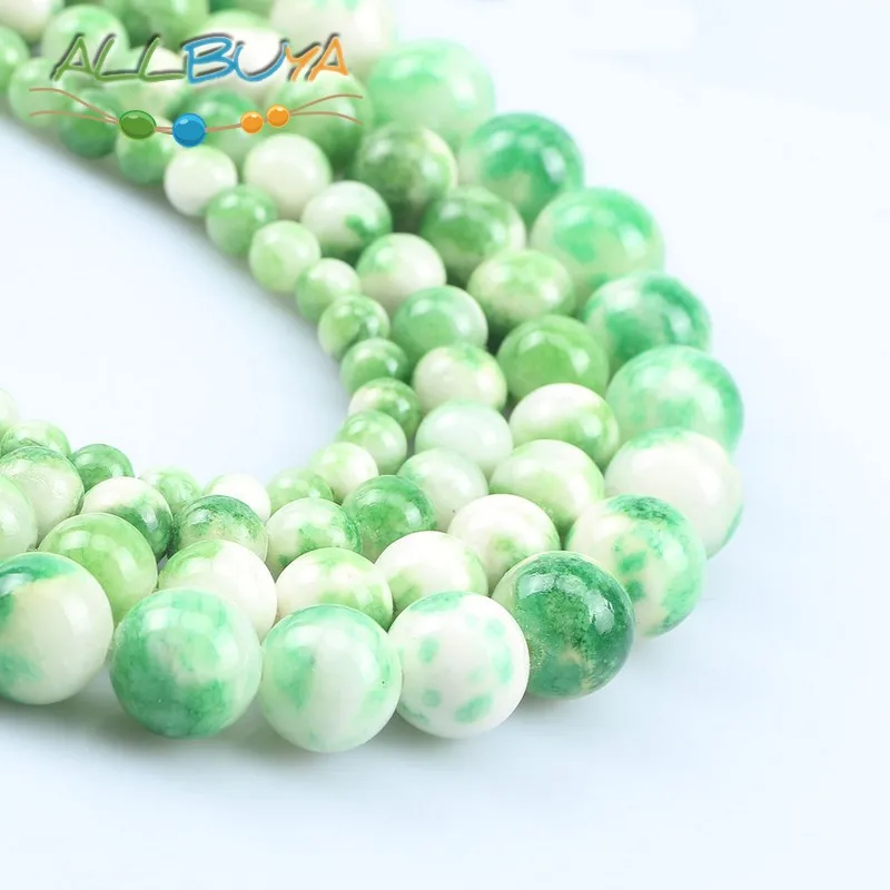 Бусины из натурального камня зеленые и белые персидские бусины нефрита
