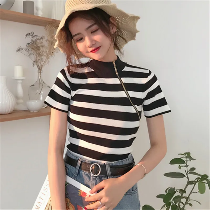 67551stripedt shirt Neploe Женская Полосатая тонкая футболка Новое поступление Европейская летняя новая модная футболка с коротким рукавом 67551 - Цвет: 67551stripedt shirt