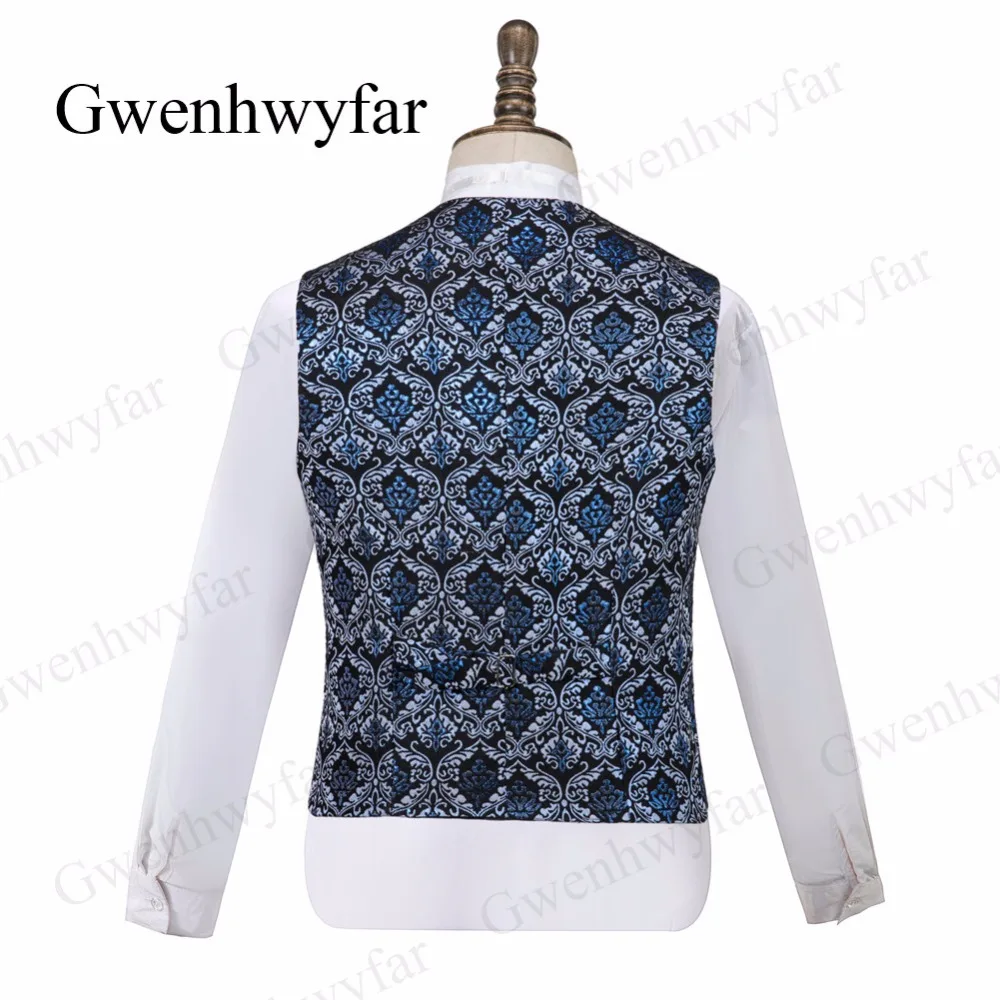 Gwenhwyfar мужской модный двубортный костюм синий цветочный Jacqaurd высококачественные для жениха костюмы для вечеринки Выпускной сценический костюм певица