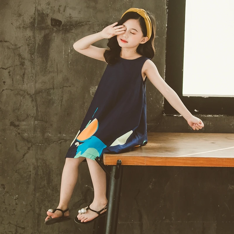 Летнее хлопковое платье без рукавов для девочек 2021 маленькая сказочная