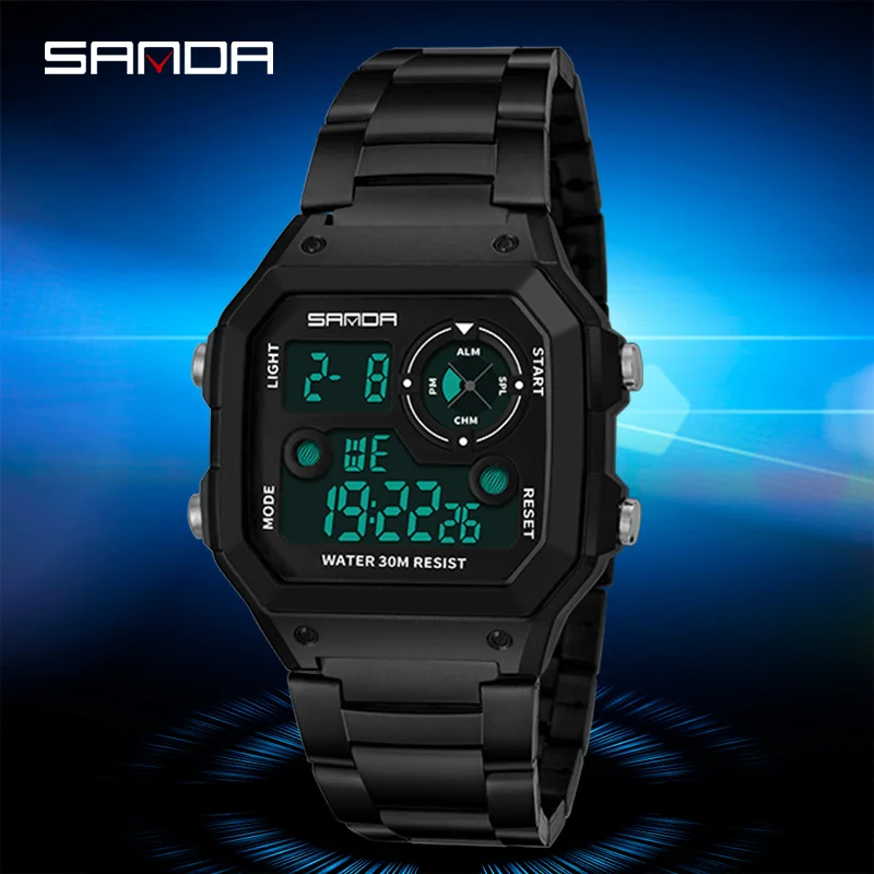 

SANDA Stainless Steel Sports Men's Watches Gold Digital Watches Men Fashion Waterproof Count Down Clock Relogio Masculino 408