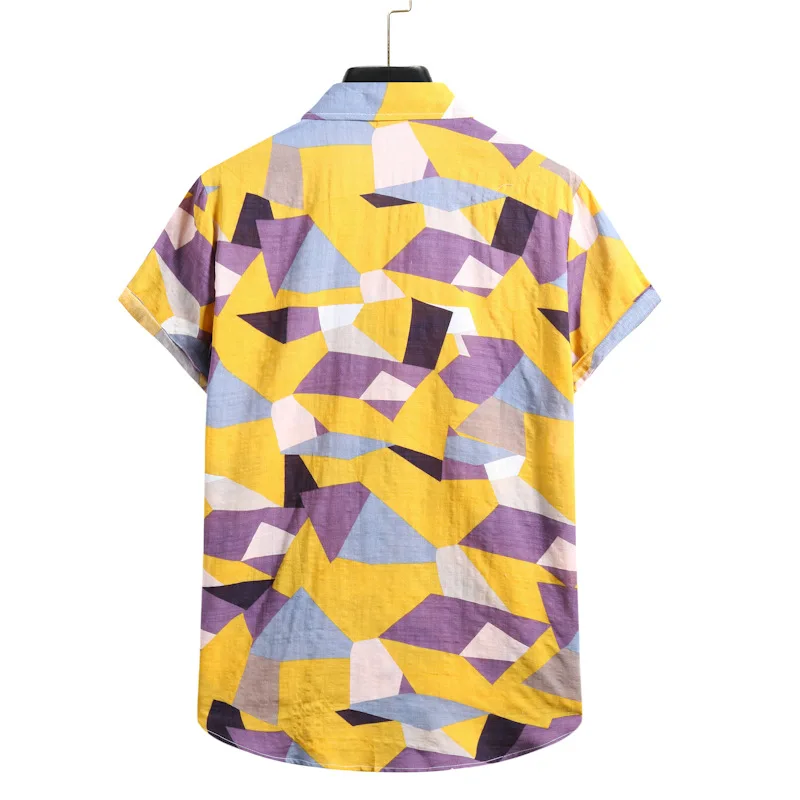 

2021men's New Print Short Sleeve Shirt Youth Square Printed Beach Shirt