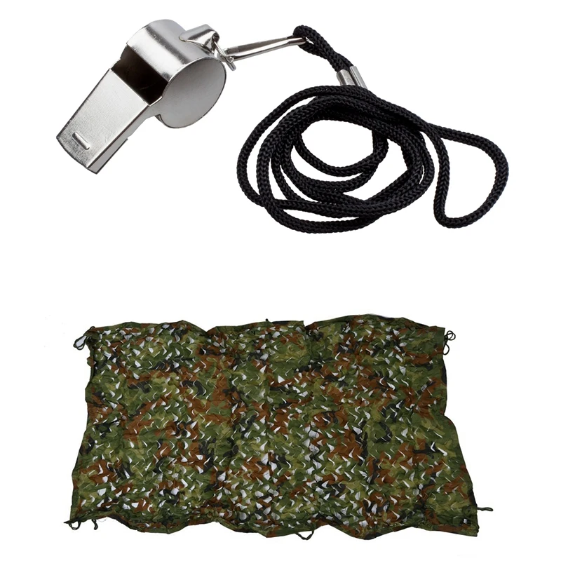 

1 Pcs New Metal Referee Whistle And Lanyard Football Soccer & 1 Pcs Camouflage Camo Net
