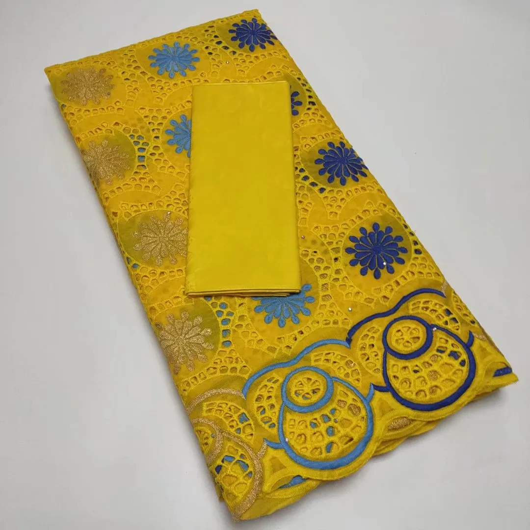 

eyelet style 2.5+2.5yards good quality african bazin riche lace fabric with cotton lace fabric for dress TY6093