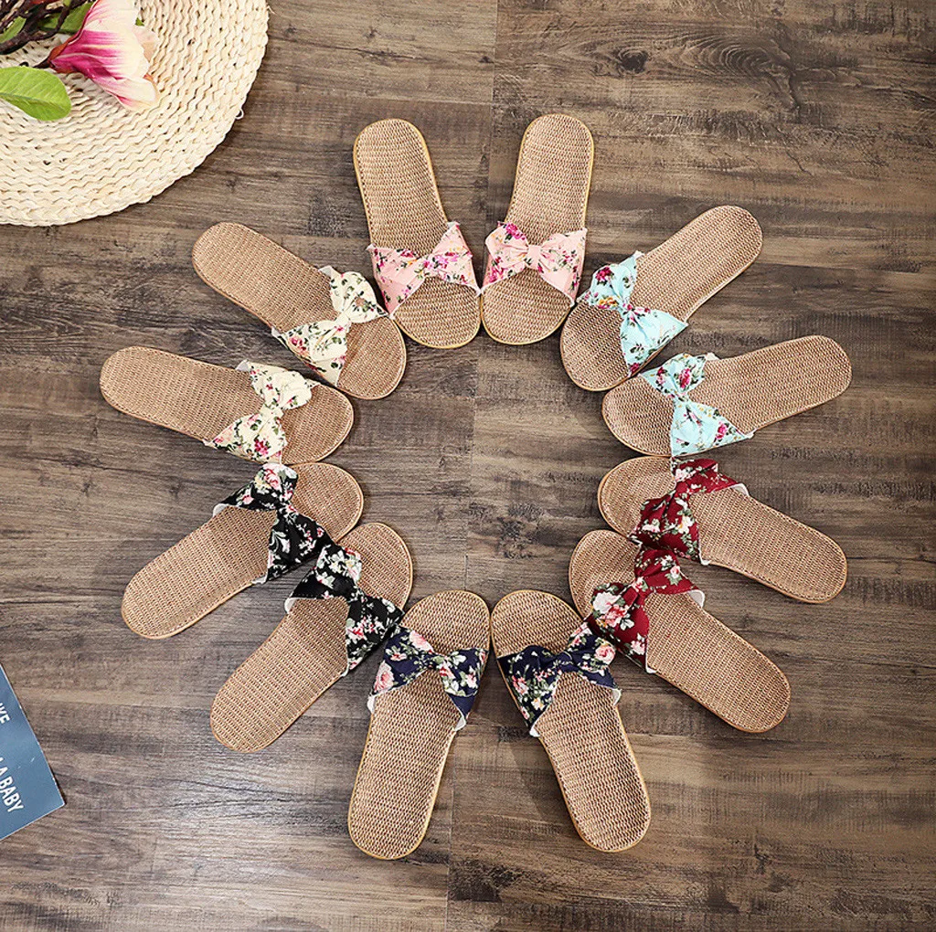 

Summer Women Sandals Slipper Female Bohemia Bowknot Linen Flip Flops Beach Ladies Shoes Sandals Slipper chaussure femme