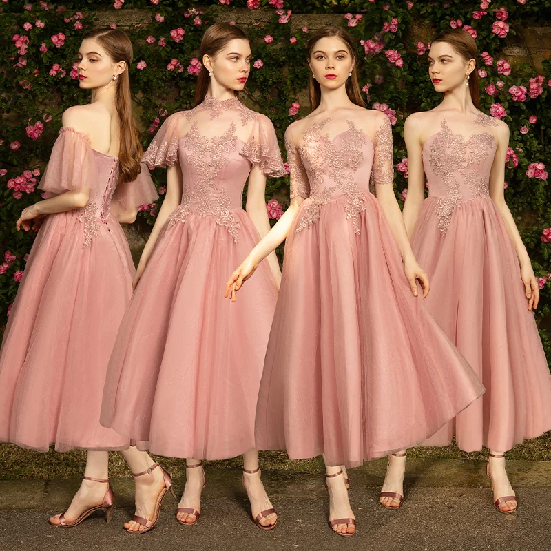 

Женское вечернее платье с вышивкой, розовое или серое кружевное платье для подружек невесты на новый год 2021