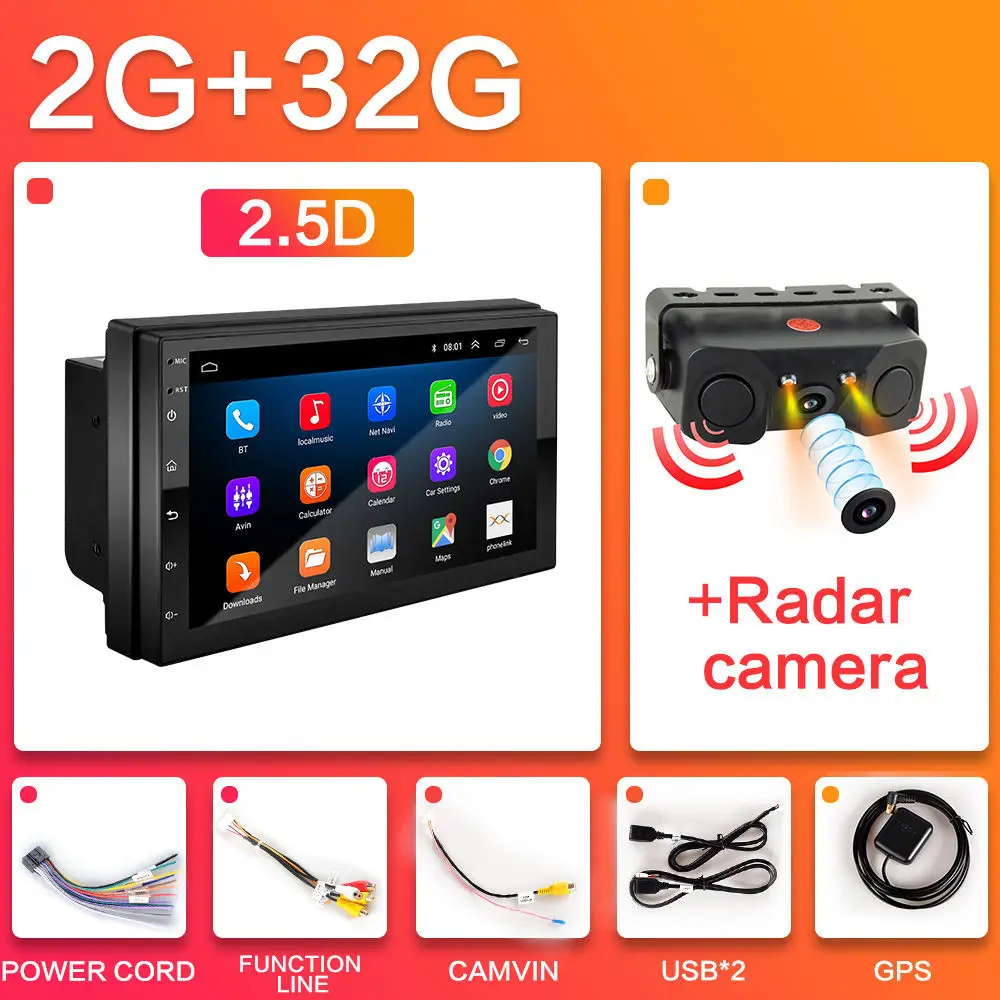 2G-Radar camera 2.5D Android 8,1 Универсальный 2 din " автомобильный навигатор gps Радио автомобильный Радио Навигация Мультимедиа стерео плеер для Toyota Nissan 2DIN - Цвет: 2G-Radar camera