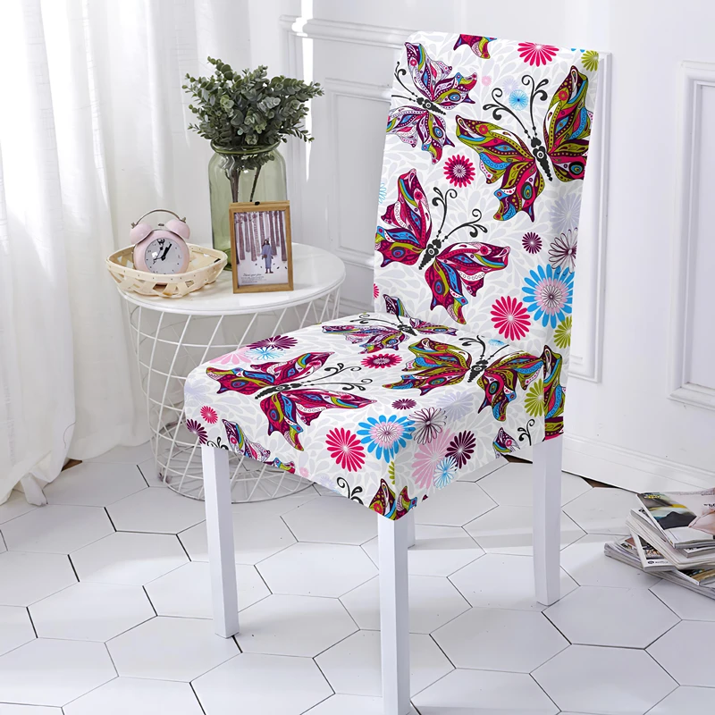 

Colorful Butterfly Psychedelic Chair Cover Soft Universal Size Removable Elastic Dining Seat Covers For Wedding Hotel