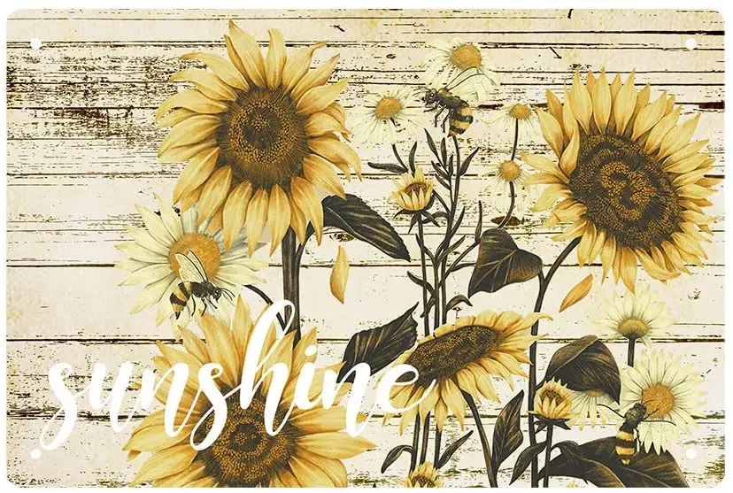 Жестяной знак JOYMIN в виде подсолнуха для бара, паба, фермы, дома, винтажный плакат, табличка, металлический знак, декоративная стена 12 дюймов X 8 дюймов