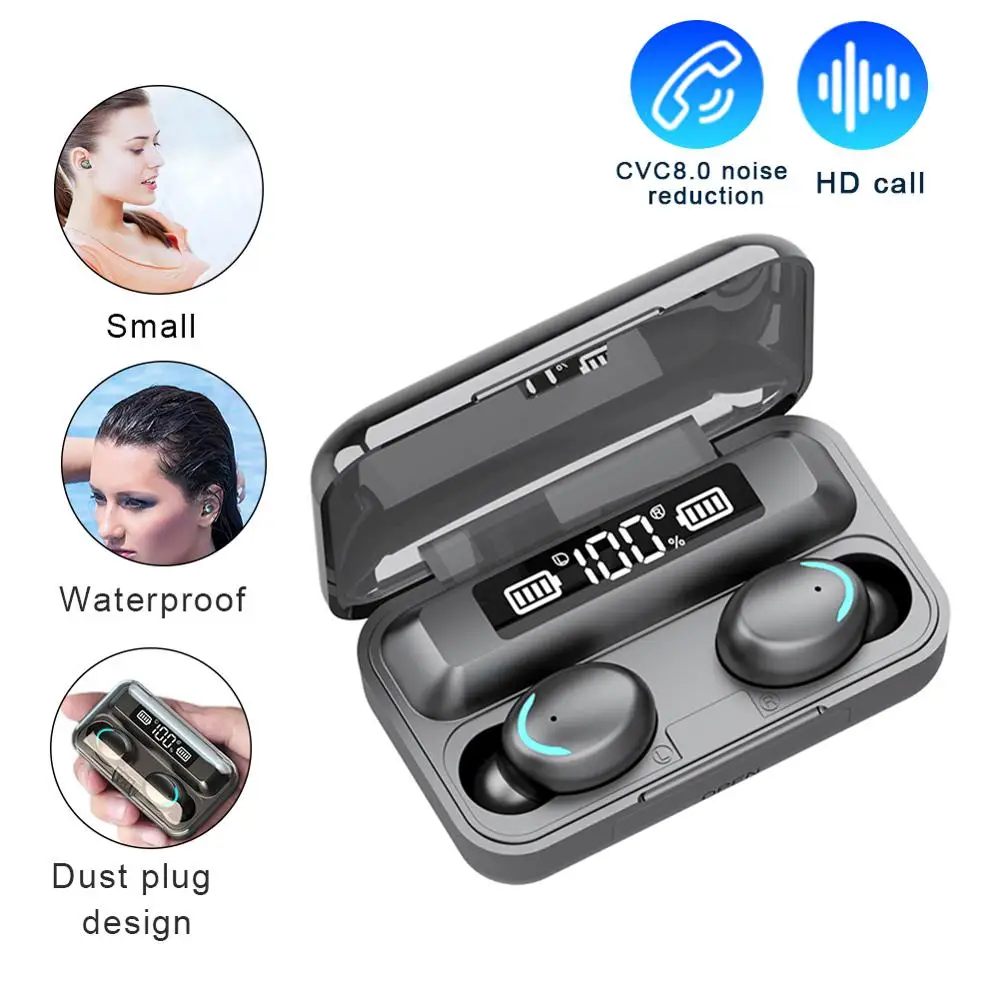 Mini F9 Беспроводные Bluetooth 5 0 стерео наушники светодиодный дисплей питания