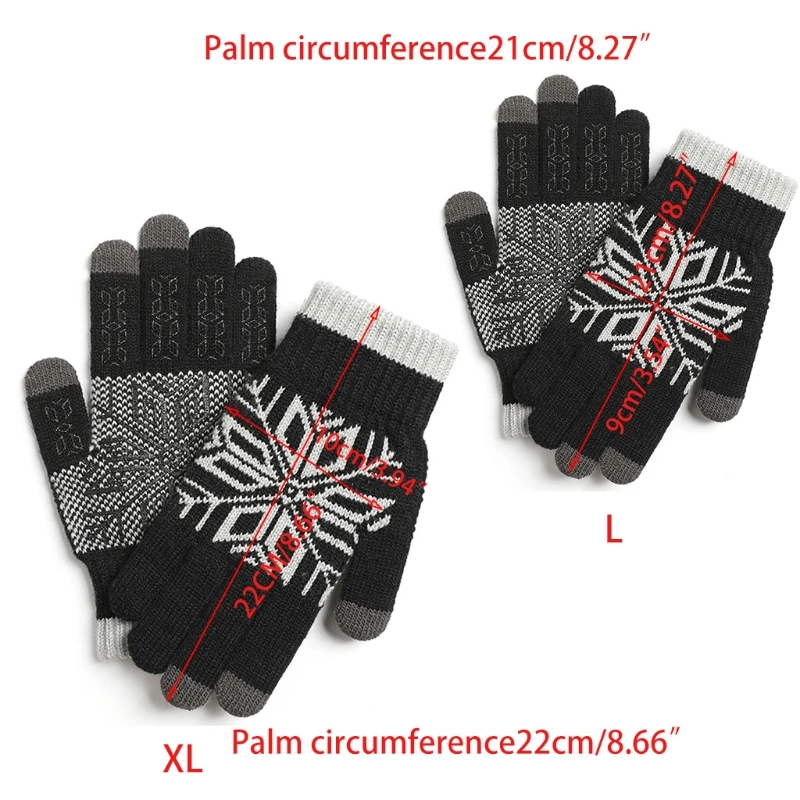 

Men Winter Touch Screen Snowflake Knit Warm Gloves Plush Lining Non-Slip Mittens