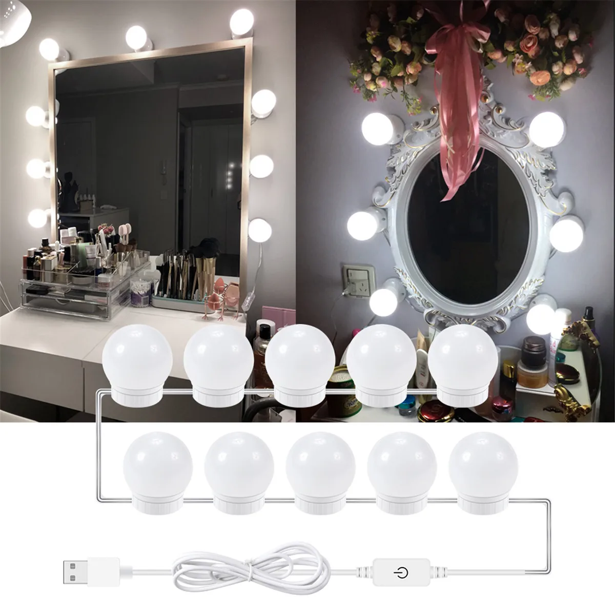 USB светодиодный настенный светильник для Макияжа Beauty 2 6 10 14 набор ламп туалетного