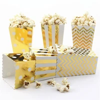 12pcs gold silver popcorn bucket for party movie supplies white paperboard striped wave pot print gift boxes packaging bags