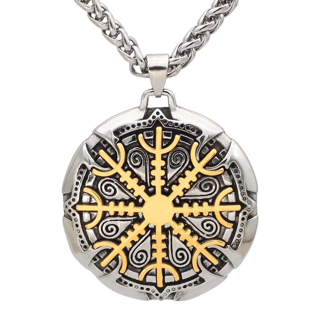 Nordic Viking vegvisir Stainless Steel Rune Necklace For Men With Valknut Gift Bag |