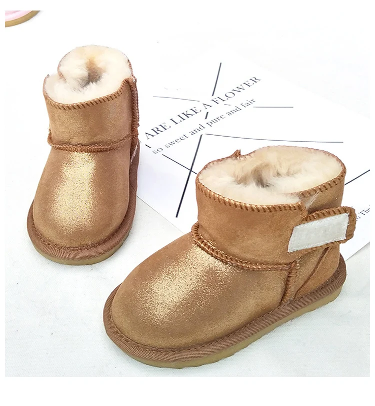 Baby Girls Snow Boots Winter Australia Warm Sheep Skin Leather Fur Baby Botas Waterproof Infant Boot Boys Bootie Shoes Non-slip