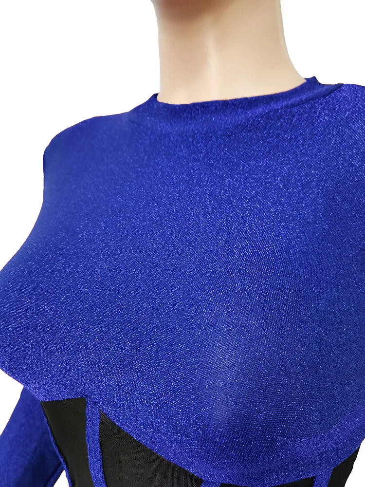 

Elegant Glitter Bodcon Two Piece Set Sexy Sheer Mesh Patchwork See Through Turtleneck Crop Top + Pants Club Party Women Set