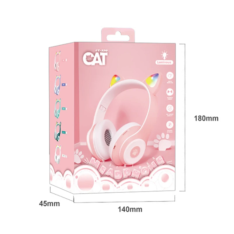 

CT930 HOT NEW Multicolor Wireless Luminous Cat Ears Bluetooth 5.0 Head-Mounted Stereo Noise Reduction Waterproof Music Earphones