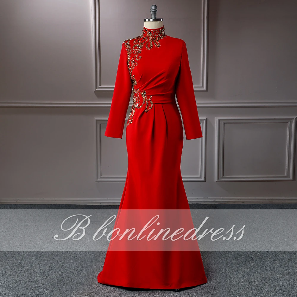 Bbonlinedress мусульманские Вечерние платья с высоким воротником длинным рукавом