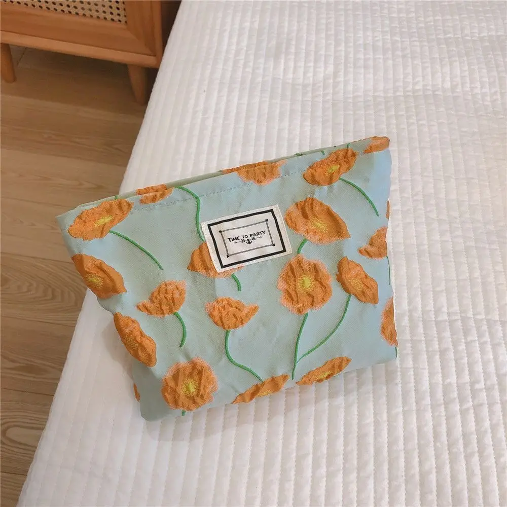 

Hand Bag Toiletry Case Women Embossed Flower Cosmetic Bag Storage Organizer Makeup Bag