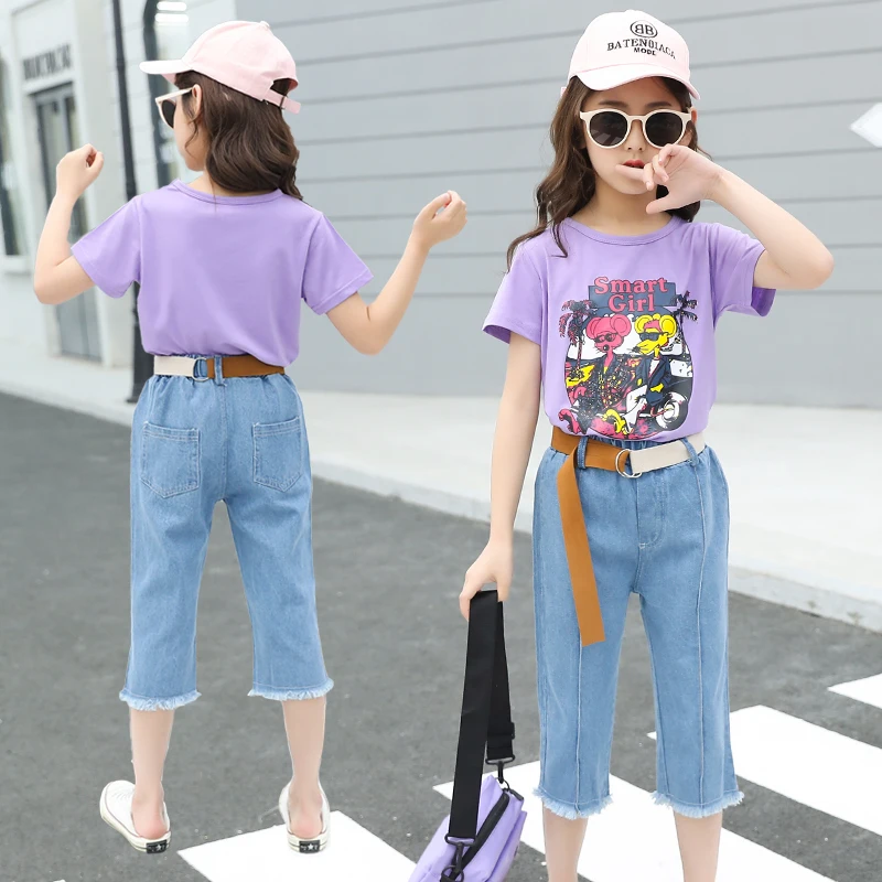 2 шт. летние джинсовые брюки Капри|Комплекты одежды для девочек| |