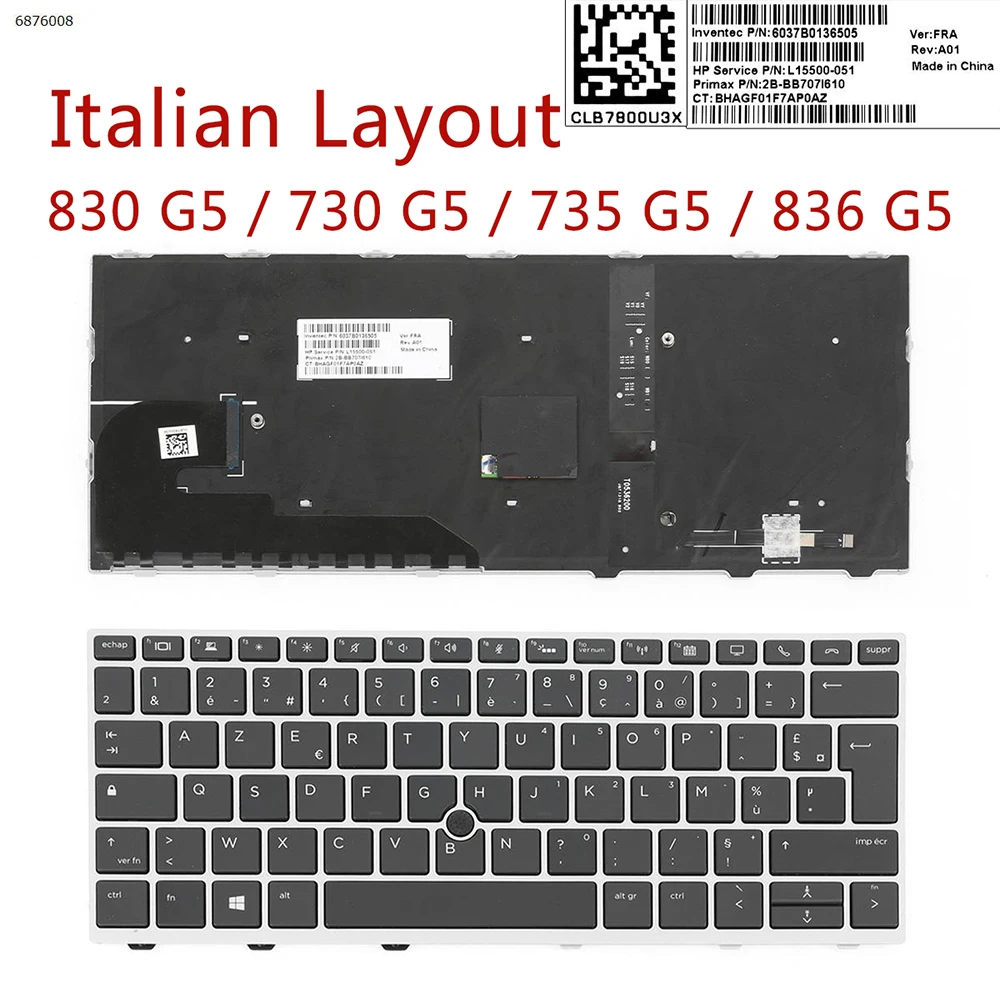

Новая итальянская сменная клавиатура для HP EliteBook 830 G5 730 G5 735 G5 836 G5/Серебристая Рамка с подсветкой и указателем