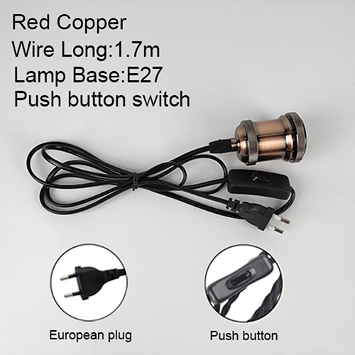 Red Copper Button Подвеска в виде вилки лампа винтажная база E27 1,7 м с переключателем гнездо держатель лампы подвесная осветительная арматура EU/US/AU/UK вилка затемнения - Цвет корпуса: Red Copper Button