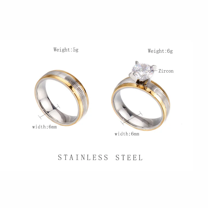 Бижутерия для влюбленных из циркония свадебные кольца золотого цвета