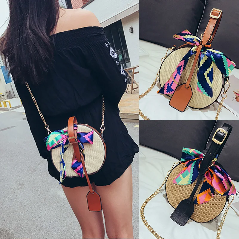 

Женская сумка через плечо с цепочкой соломы для лета пляжные вечерние мобильный телефон-OPK