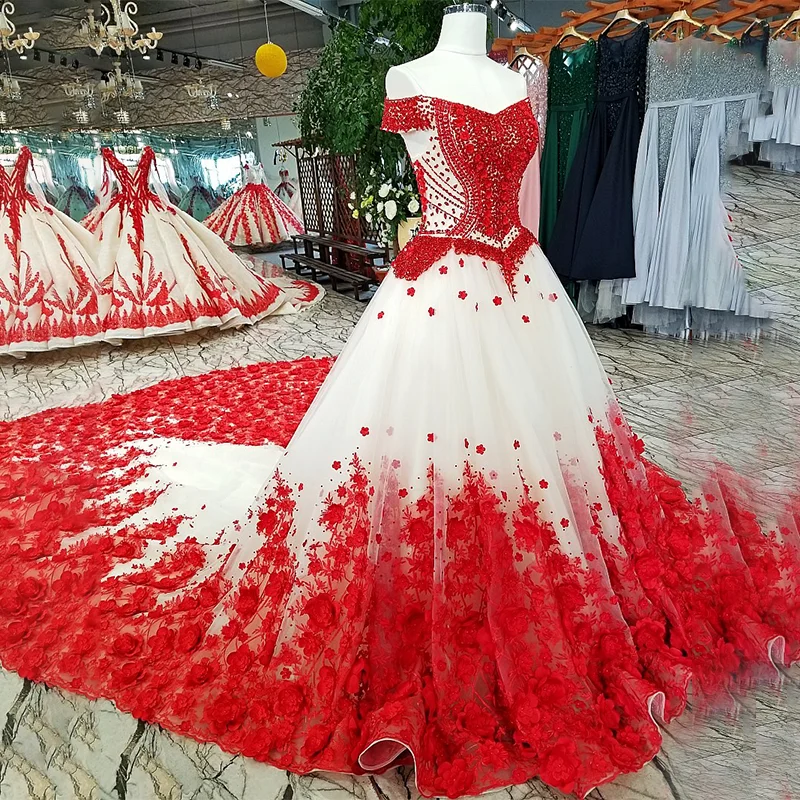 LS37749 2018 ручной работы красный 3D цветы участник платье с плеча бисером зашнуровать