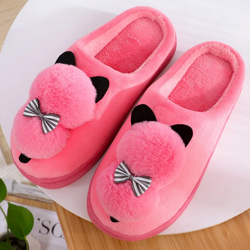 Watermelon Red Домашние тапочки; сезон зима Для женщин На зимнем меху горка с рисунком кота женские домашние тапочки пушистые тапочки Pantufa - Цвет: Watermelon Red