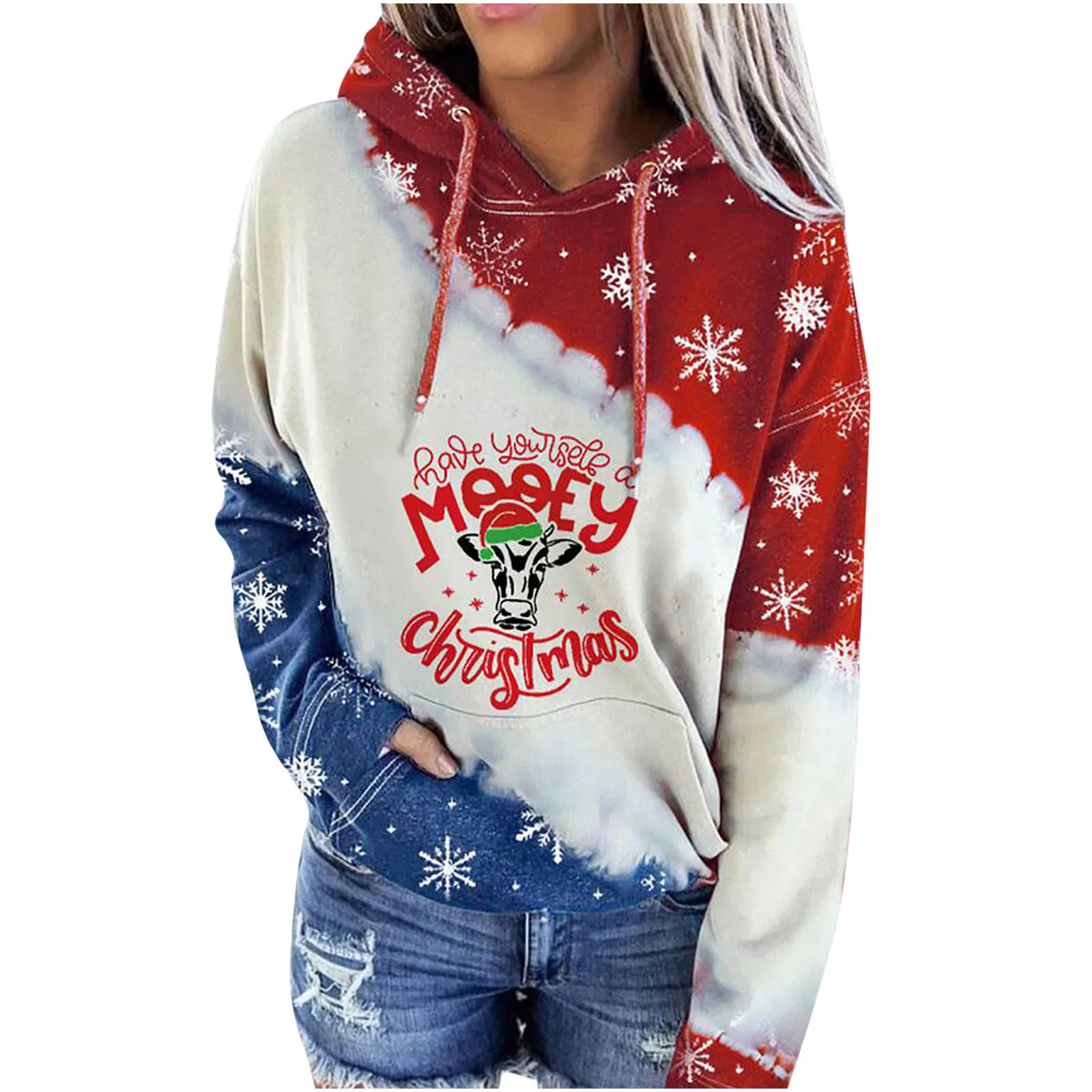 

Fashion Women's Red Wine Glass Print Hooded Contrast Sweatshirt Top Long Sleeve Hooded 2021 Autumn Female Pullover
