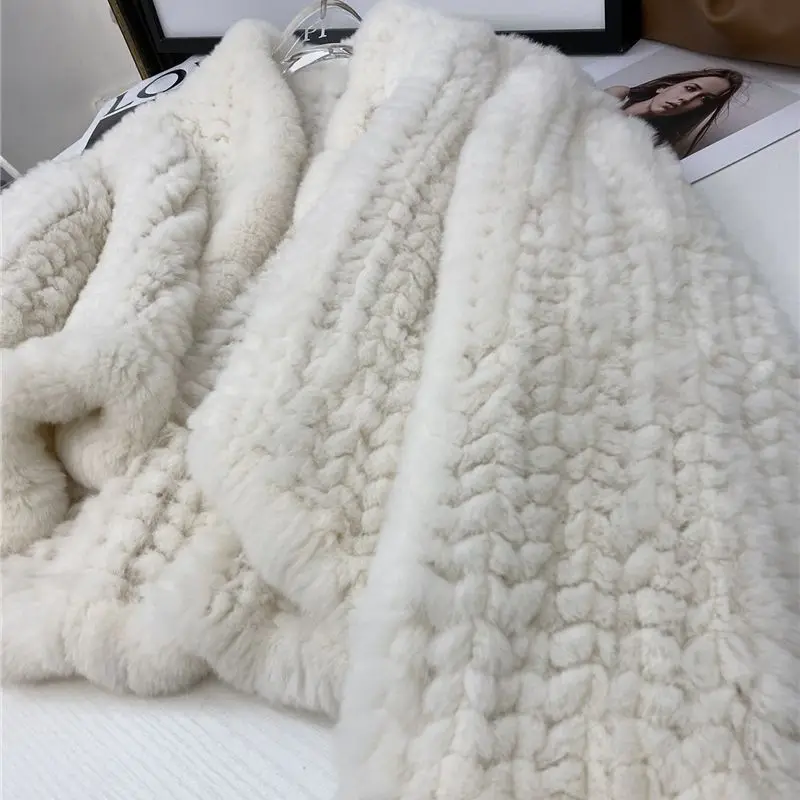 Genuine real natural women's knitted rex rabbit fur coat girl's fashional jacket all-match sweater Cardigan