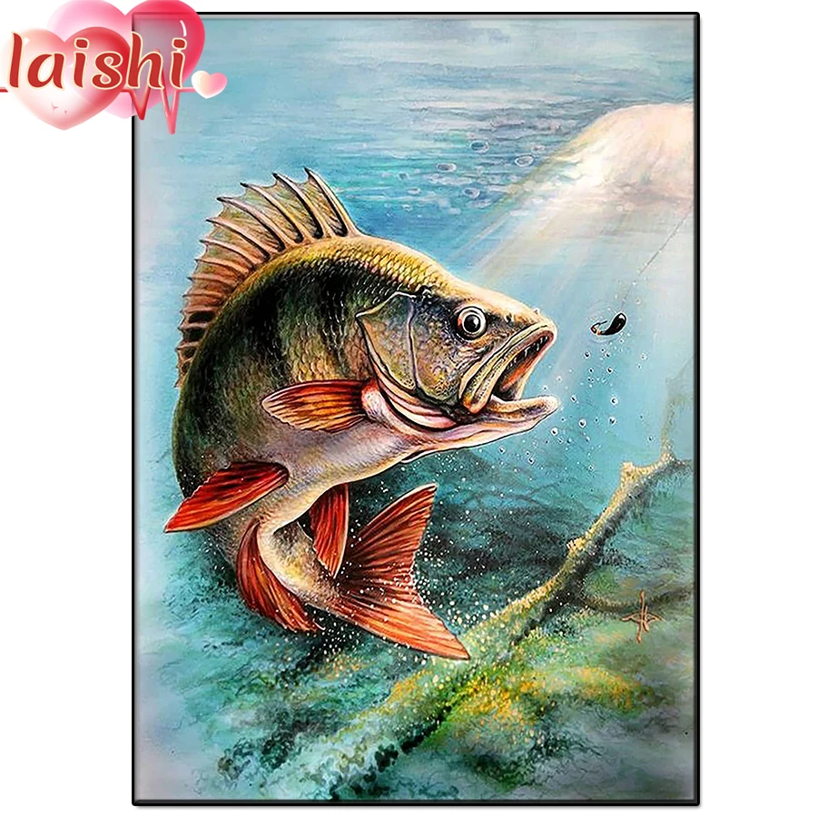 

Diamond Painting Largemouth bass Full Square round diamond 5D DIY Diamond Embroidery Rhinestones Mosaic Cross Stitch Home Decor