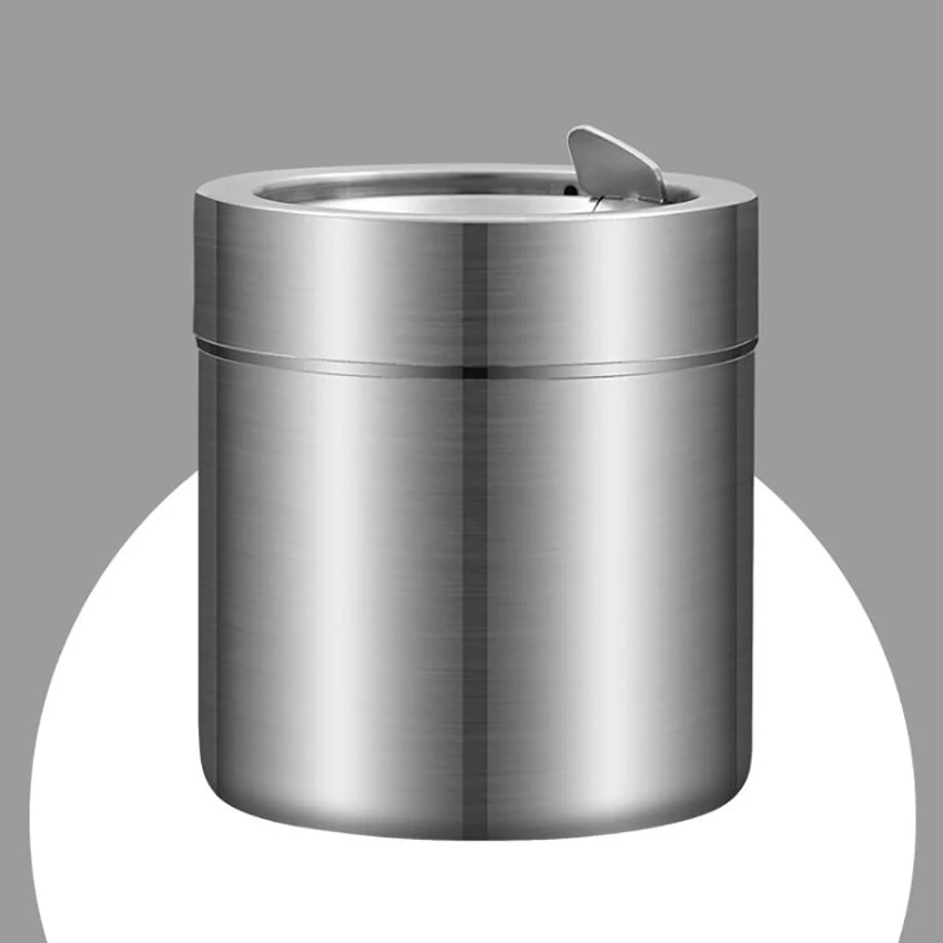 

Mini Table Trash Can Cigarette Ashtray Wastebasket Recycling Brushed Stainless Steel Wave Cover Countertop Garbage Bin for Home