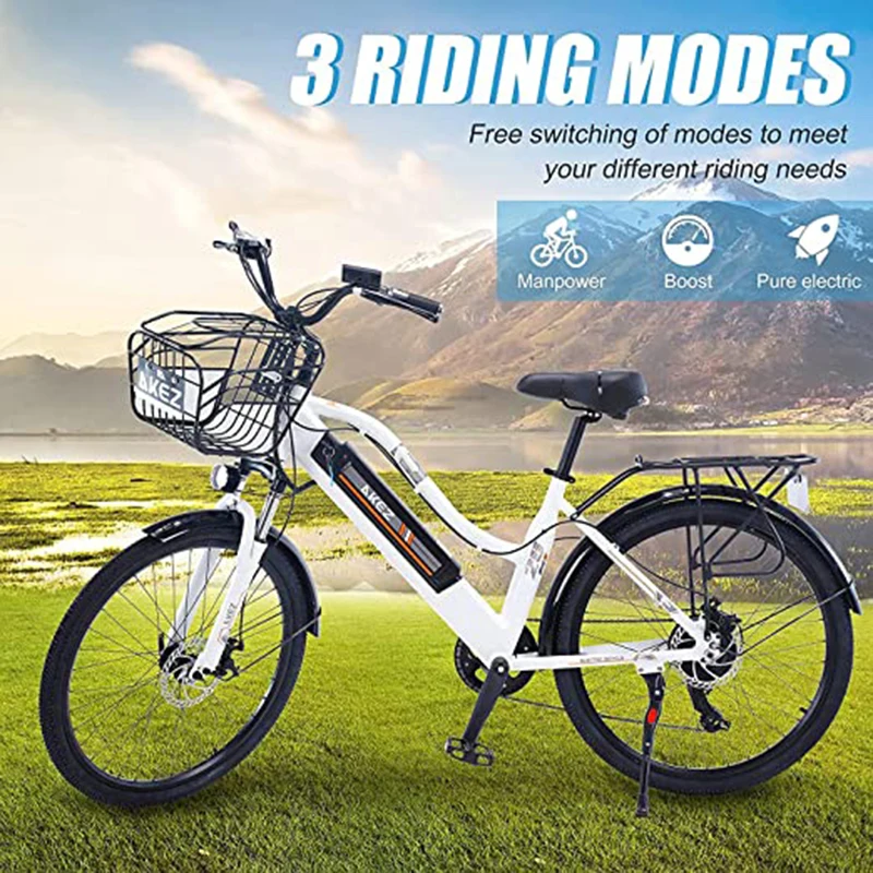 

Electric City Bike 350W 36V 10Ah Power Electric Bicycle Pearl White LED Bike Light Fork Suspension and Shimano Gear Suits 15