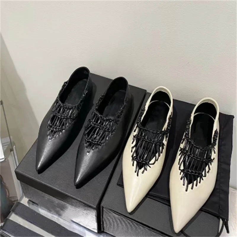 

Solid Women Flats Weave Leather Zapatilla Mujer Fashion Pointed Toe Ladies Loafers Luxury Brand Designer Female Flat Shoes