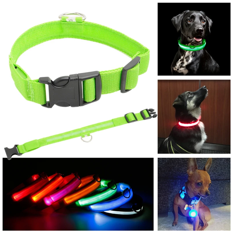 Нейлоновый светодиодный светящийся ошейник для собак ночная безопасность