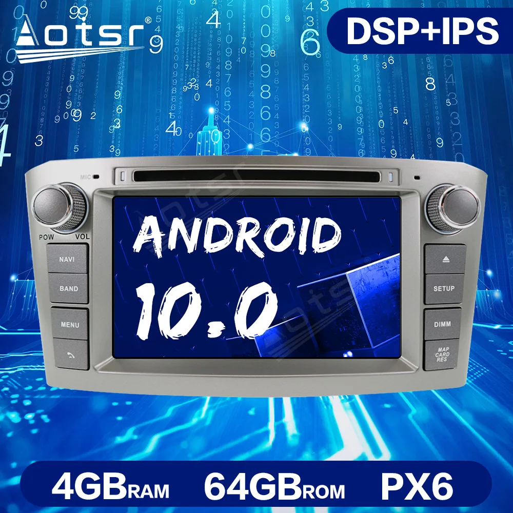 Автомобильный DVD плеер PX6 Android 10 0 4 Гб + 64 ГБ DSP GPS навигация для Toyota Avensis T25 2003 2008