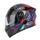 Мотоциклетный шлем для женщин, откидной шлем на все лицо, с двойным козырьком, в горошек, синего и розового цвета, для городских поездок