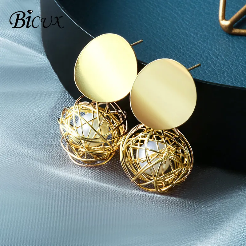 Gold 4 BICUX серьги-капли в виде большого листа для Женщин, Модные Винтажные геометрические желтые зеленые длинные полые металлические серьги, ювелирное изделие - Окраска металла: Gold 4