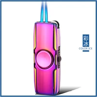 butane two flame lighter spinning top type kitchen strong straight blue flame torch cigar windproof lighter gadgets for men