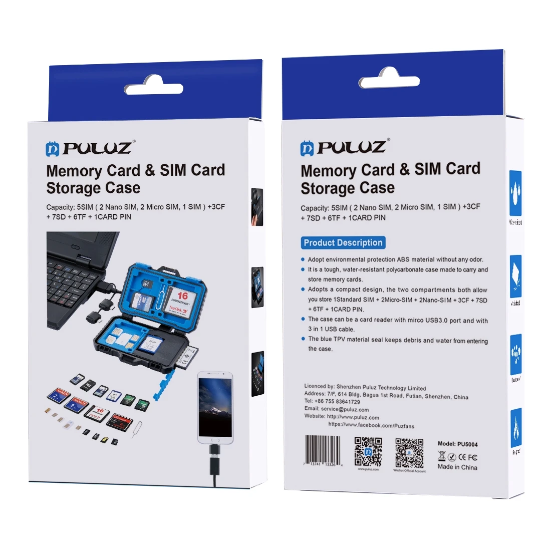Считыватель карт PULUZ+ 22 в 1 чехол для карт памяти для 1 стандартной SIM+ 2Micro-SIM+ 2Nano-SIM+ 3CF+ 7SD+ 6TF+ 1 PIN для карт