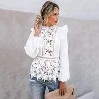 women lace blouses boho long sleeve floral white tops hollow back summer beach elegant shirt harajuku female clothes party tops