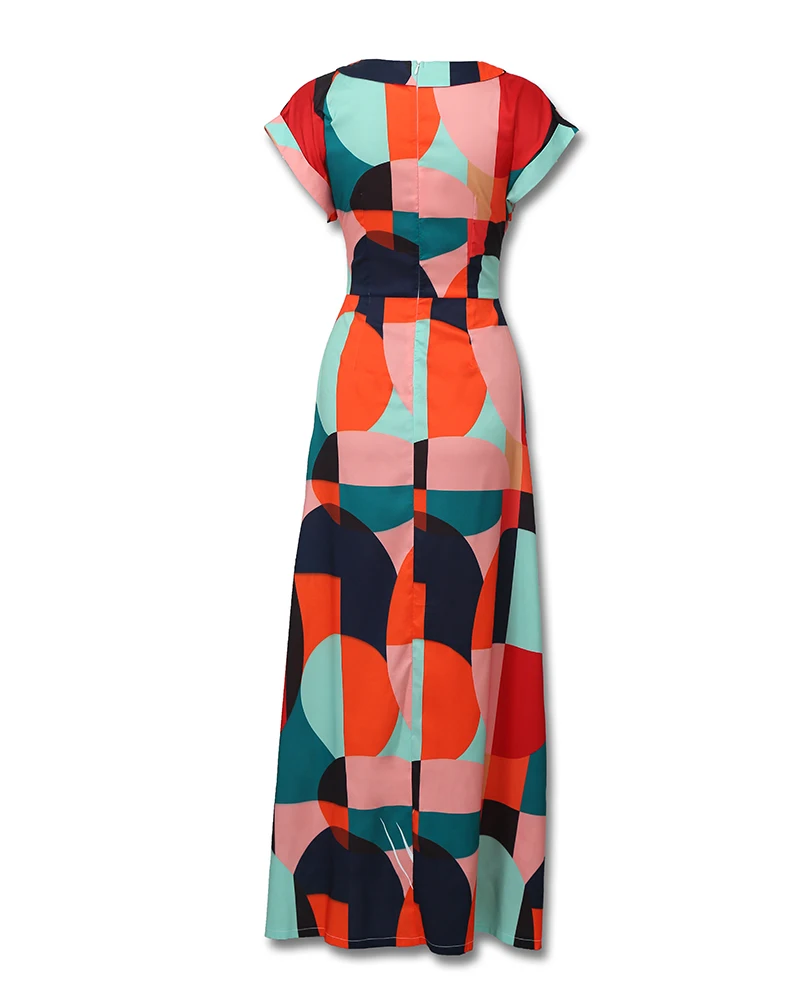 Colorblock Geo Print щелевая необычная блузка Осенняя женская элегантная винтажная