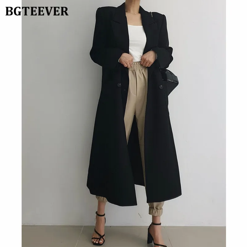 

BGTEEVER модный новый осенний свободный двубортный женский костюм куртки осень-зима с длинным рукавом Элегантный Женский Длинный блейзер 2021