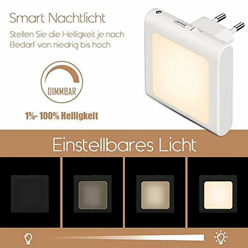 

New 2Pcs Smart Sensor Socket LED Night Light For Living Room/Bedroom LED Night Lamps Brightness Adjustable Household Supplies